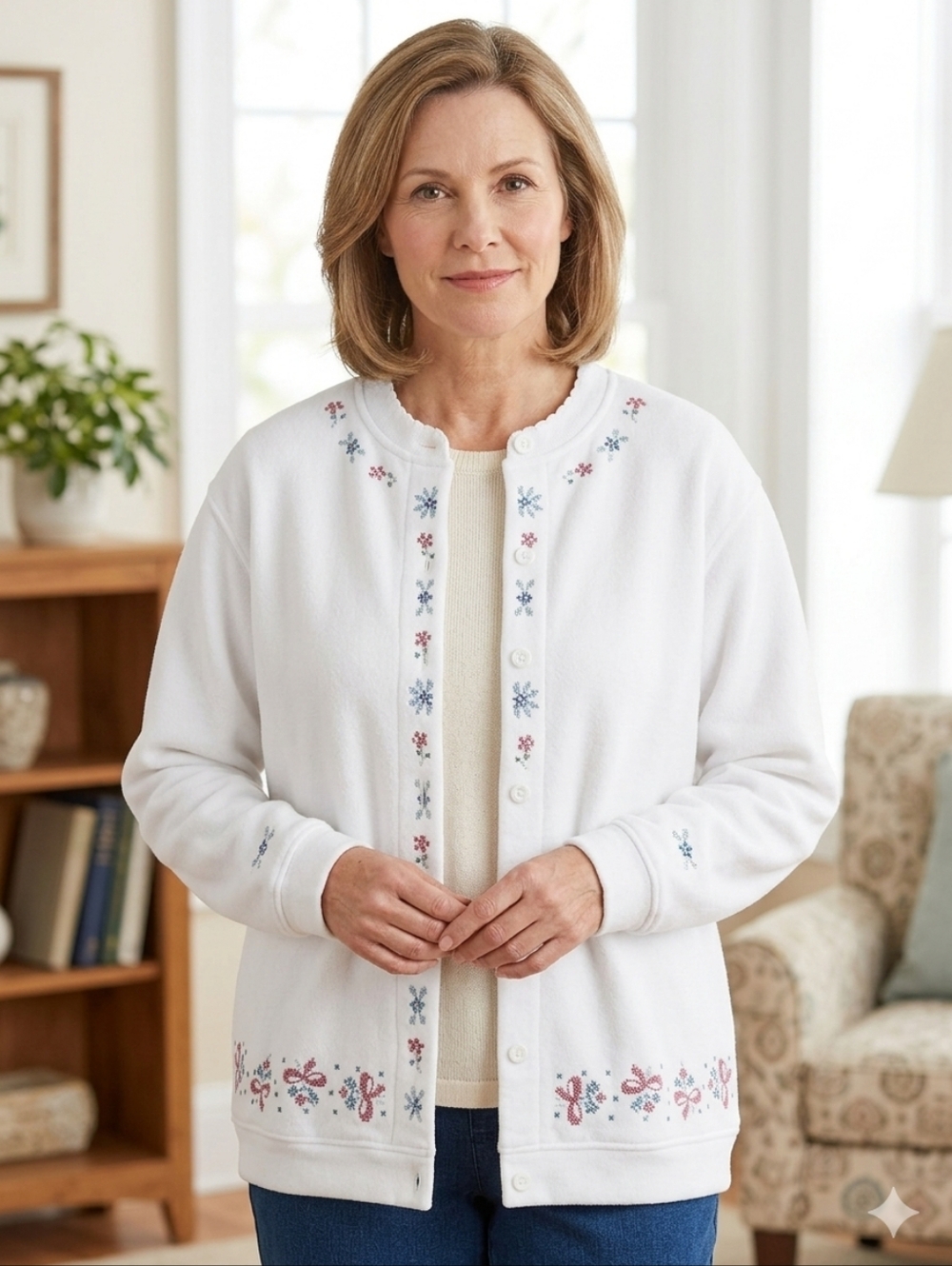 Vintage Lady Footlocker Cream Cardigan with Floral Details